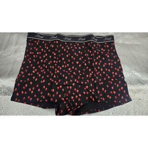 VICTORIA'S SECRET PINK Women's Medium Black Hearts Boyshort Panty NWT